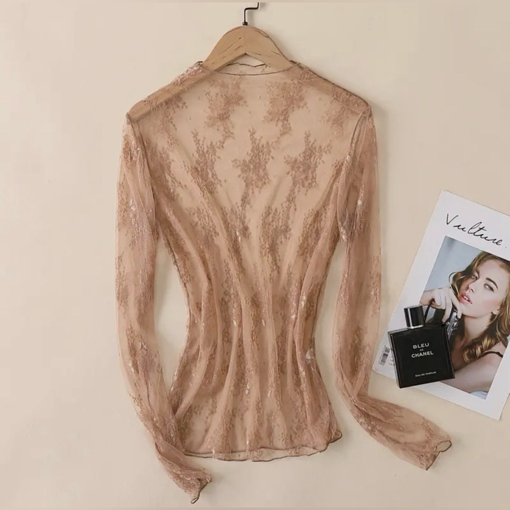Lace Mesh Layering Top in Coffee
